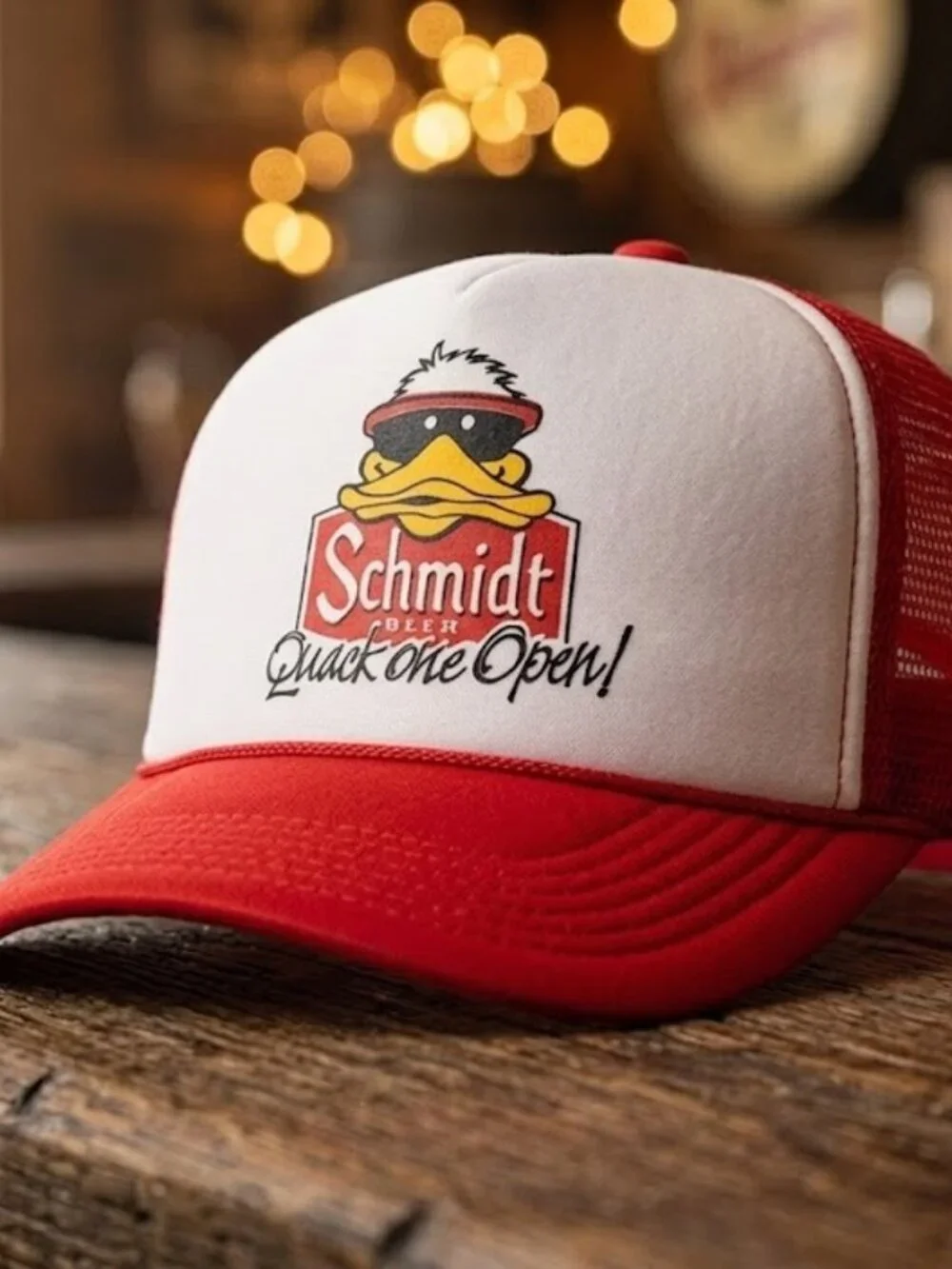 Retro Schmidt Beer Trucker Hat Vintage Quack One Open Foam Snapback Cap Red 80s